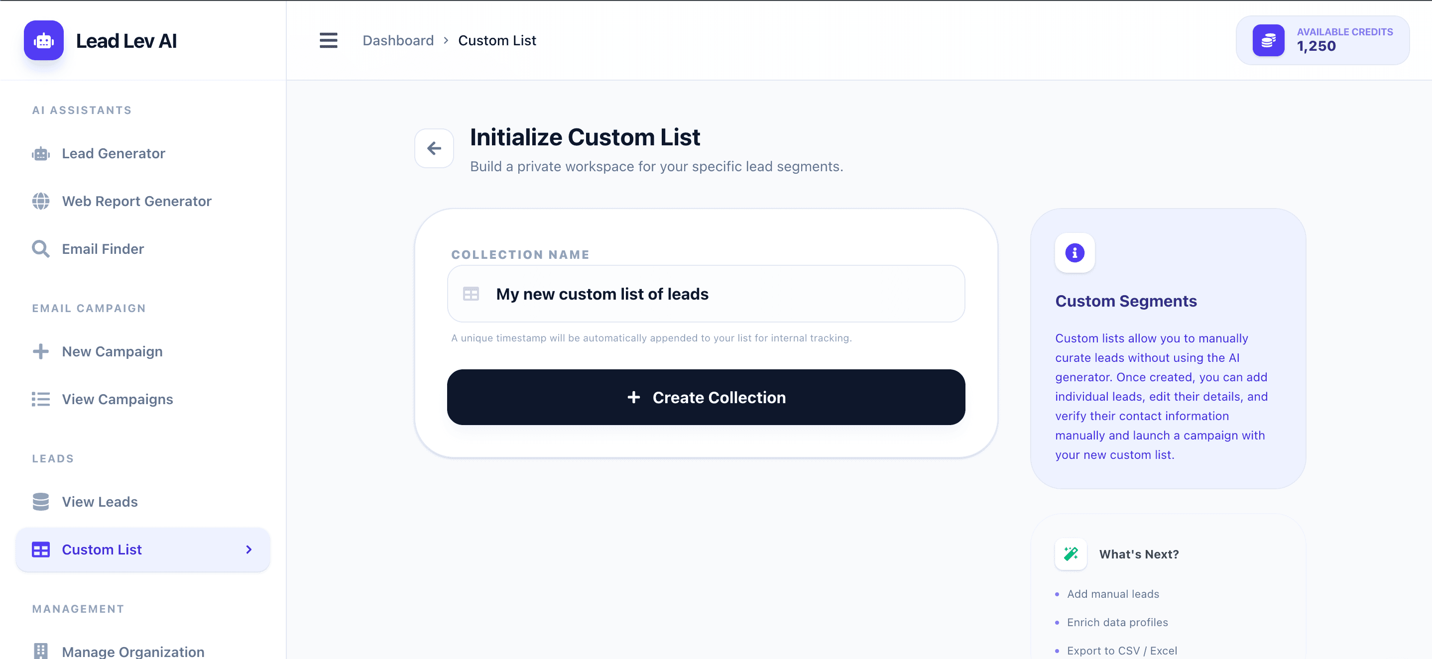 Custom List Creation